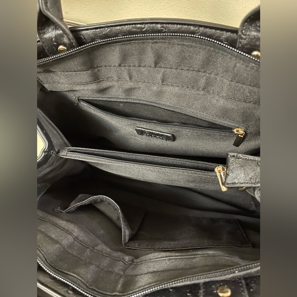 Crossi Black Faux Ostrich Black Handbag with Bow Shoulder Strap Crossbody - Picture 6 of 11